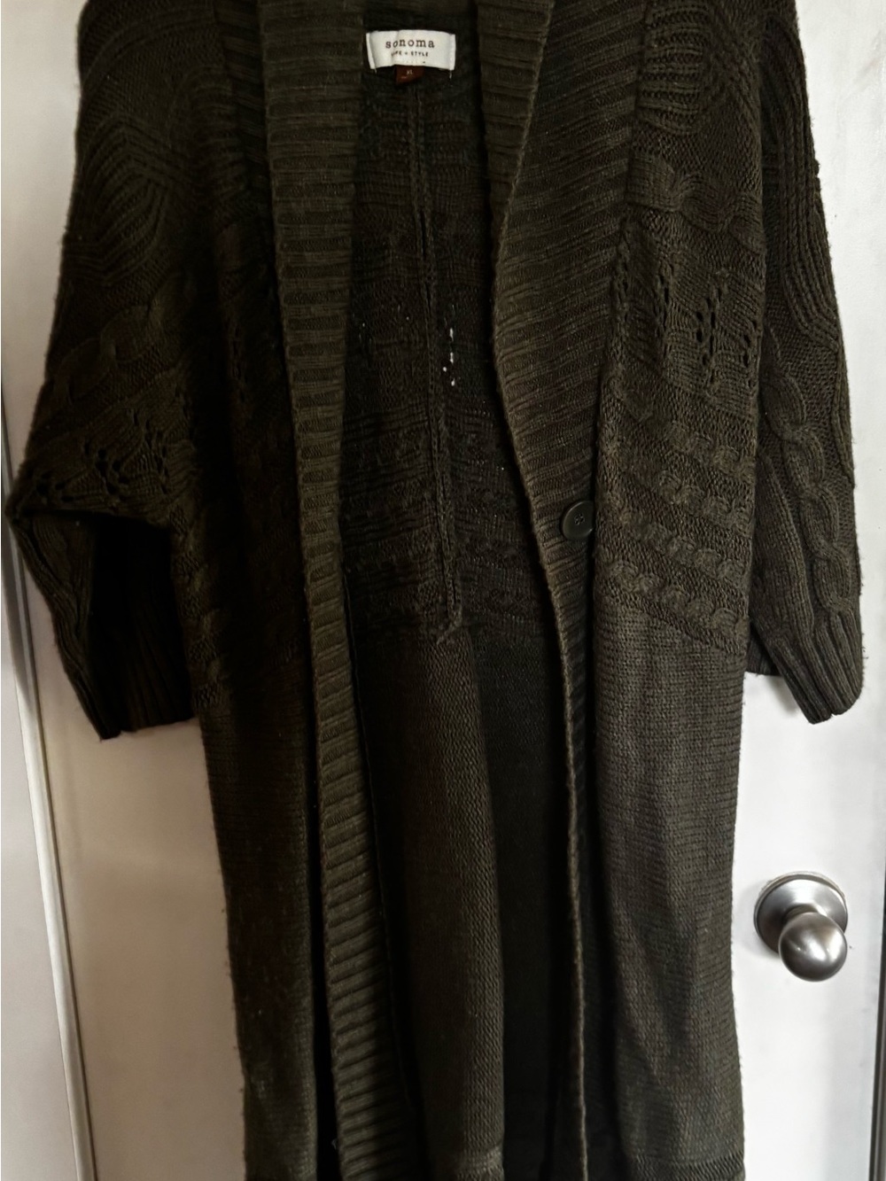 Sonoma Olive Green Cable Knit Long Cardigan